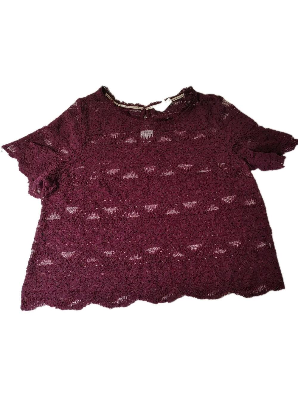 Xhilaration Maroon Purple Burgundy short sleeve lace Crop Top Shirt. XL Spring